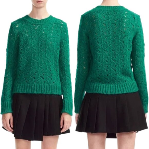 Maje Mohair Blend Green Crew Neck Crochet Long Sleeve Sweater - Picture 1 of 10
